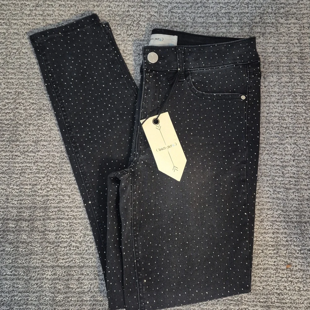 NWT BAN JARA Jr Mid Rise Black Rhinestone Jeans - 7/27" - Picture 9 of 10